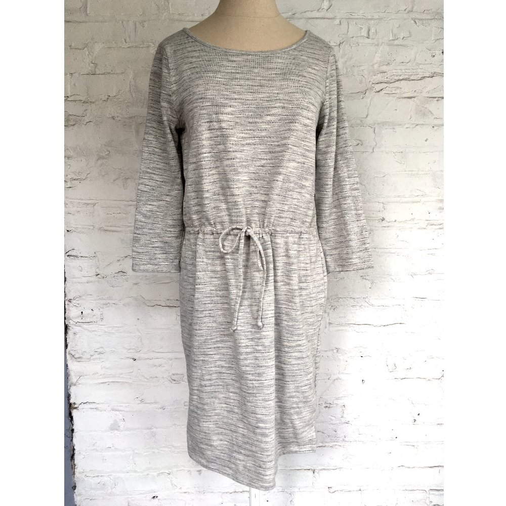 Long sleeve dress heather gray knit drawstring tie WHBM Small sweater dress